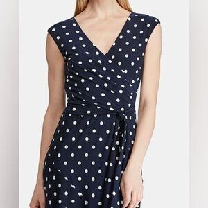 Lauren Ralph Lauren | Navy Polka Dot Wrap Dress, Belted, Size: 2